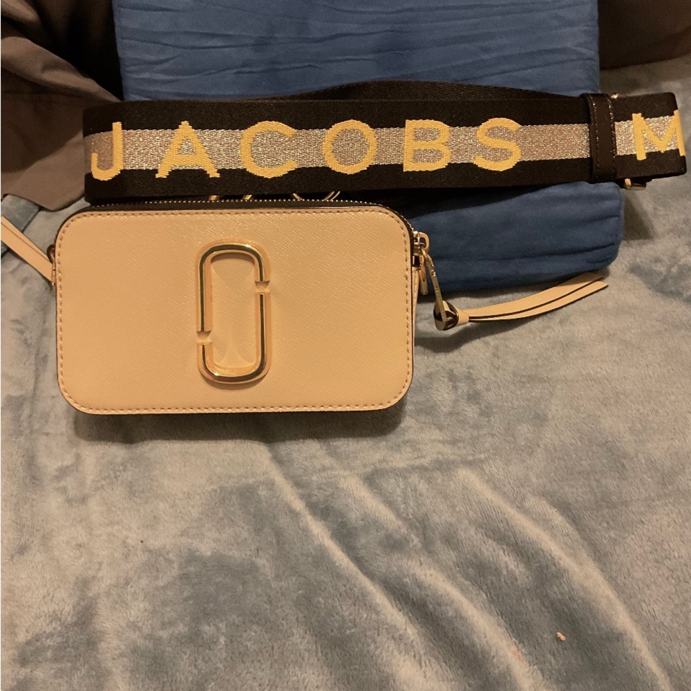Marc Jacobs Cream Crossbody Bag with Black Strap